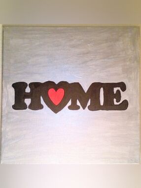 Original Hand-Painted "HOME" Canvas | Modern Gray & Red Heart Wall Art